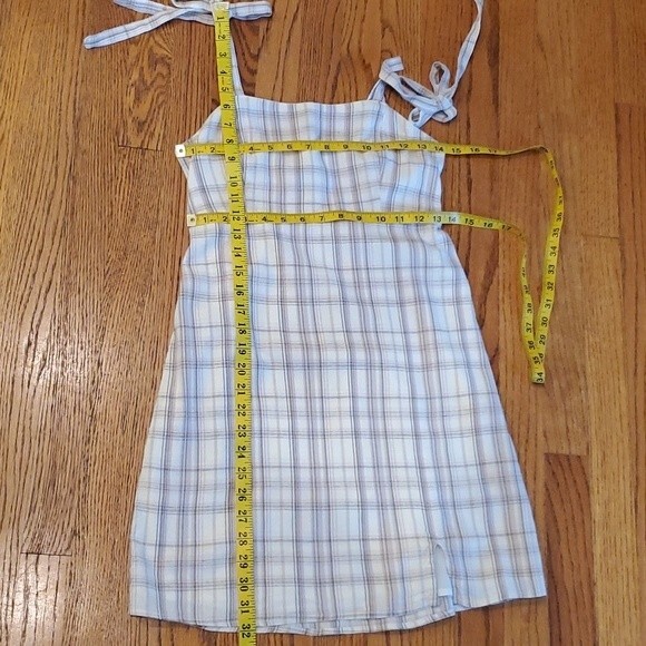 HOLLISTER PLAID COTTON SHEATH DRESS WHITE LAVENDAR ADJUSTABLE TIES SUMMER - Picture 10 of 11